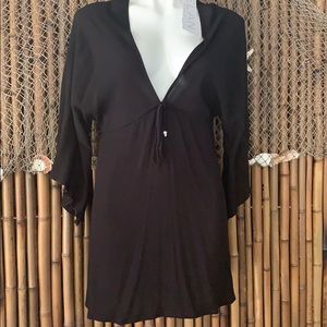 ELAN Deep V-Neck Caftan Sleeve Dress